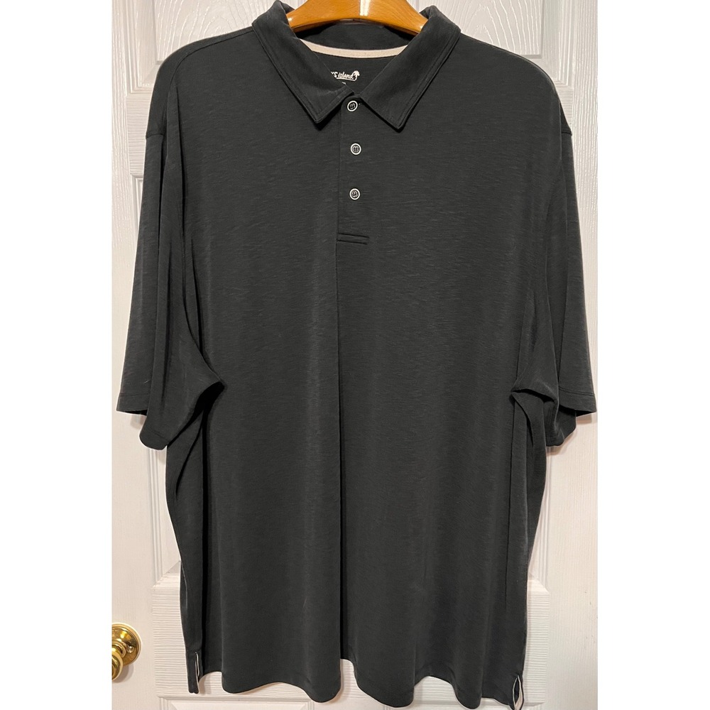 KS Island Mens Dark Gray Polo‎ Shirt Big Tall 4XL Short Sleeve Casual Golf